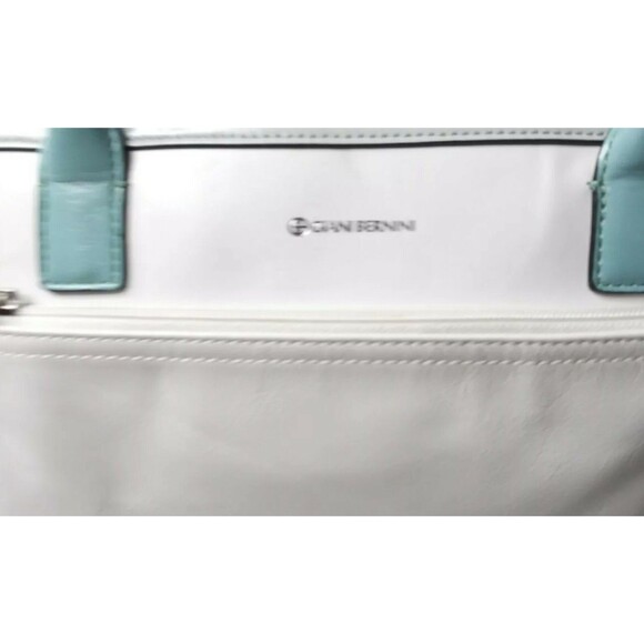 Giani Bernini Leather Tote Bag Handbag Purse Mint Green & White - Picture 5 of 6